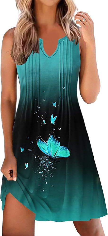 Disamer Womens Summer Dresses 2025 Sundresses Vacation Spring Outfits Floral Pleated Beach Swimsu... | Amazon (US)