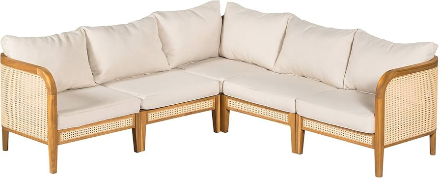 Merax 5 Piece Patio Outdoor Furniture Set, All-Weather Rattan Wicker L-Shaped Sectional Sofa w/Cu... | Amazon (US)