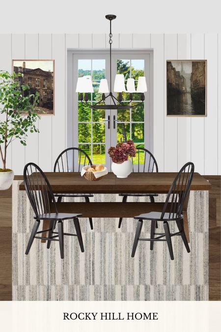Modern traditional dining room mood board, dining area with farmhouse table, Windsor chairs, vintage art. Pottery Barn 

#LTKHome #LTKStyleTip
