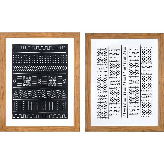 Set of 2 24"x30" Framed Black & White Geo Fabric Decorative Wall Art - Threshold&#8482; | Target