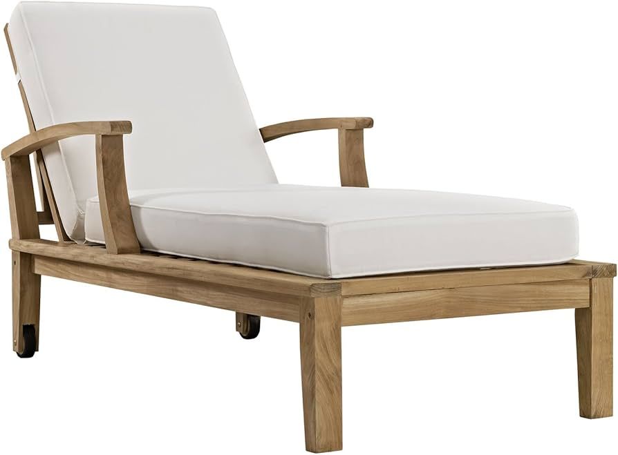 Modway Marina Premium Grade A Teak Wood Outdoor Patio Chaise Lounge Chair in Natural White | Amazon (US)