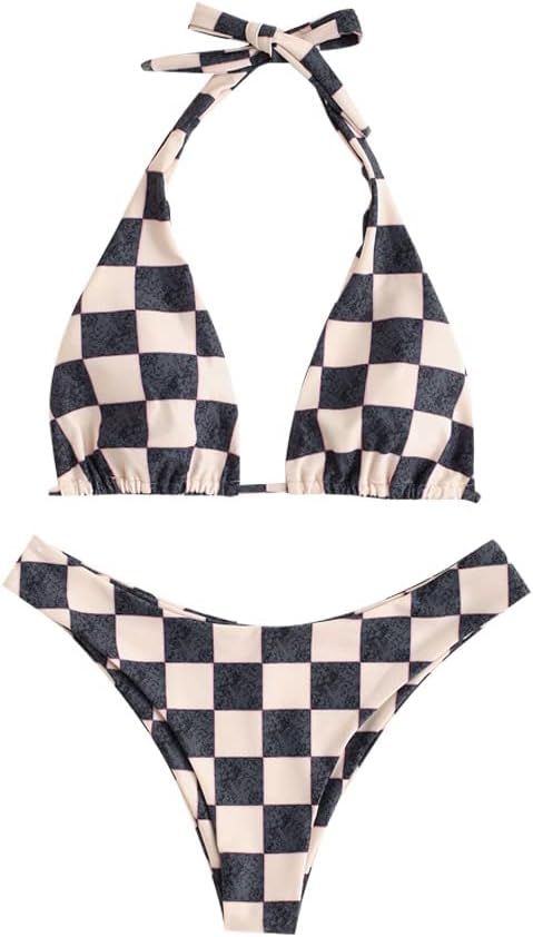 ZAFUL Triangle String Bikini Swimsuits for Women High Cut Tie Side 2 Piece Bathing Suits Halter B... | Amazon (US)