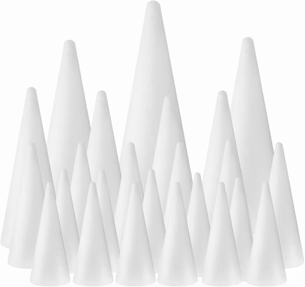 FFchuanhe 24-Pack Craft Foam Cones, Foam Tree Cones, Assorted Sizes White Polystyrene Cones Shape... | Amazon (US)