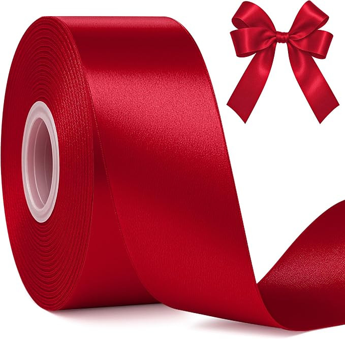 Fullive 1 1/2 Inch Ribbon for Gift Wrapping, 30Yards Wine Red Christmas Tree Ribbon, Polyester Ri... | Amazon (US)