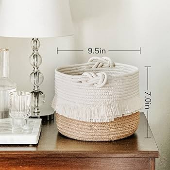 CherryNow Small Woven Storage Baskets Cotton and Jute Rope Decorative Hamper for Diaper, Blankets... | Amazon (US)