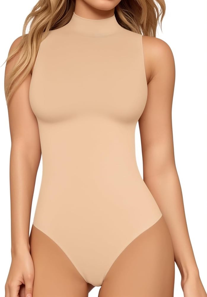 MANGOPOP Sleeveless Tank Tops Bodysuits for women Mock Turtle Neck Body suit | Amazon (US)