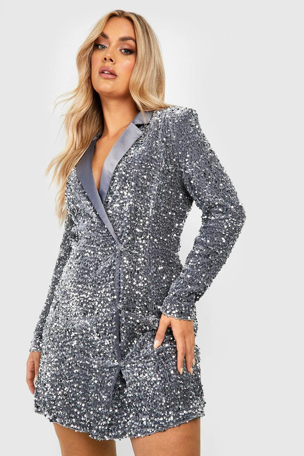 Plus Velvet Sequin Wrap Blazer Dress | Boohoo.com (UK & IE)