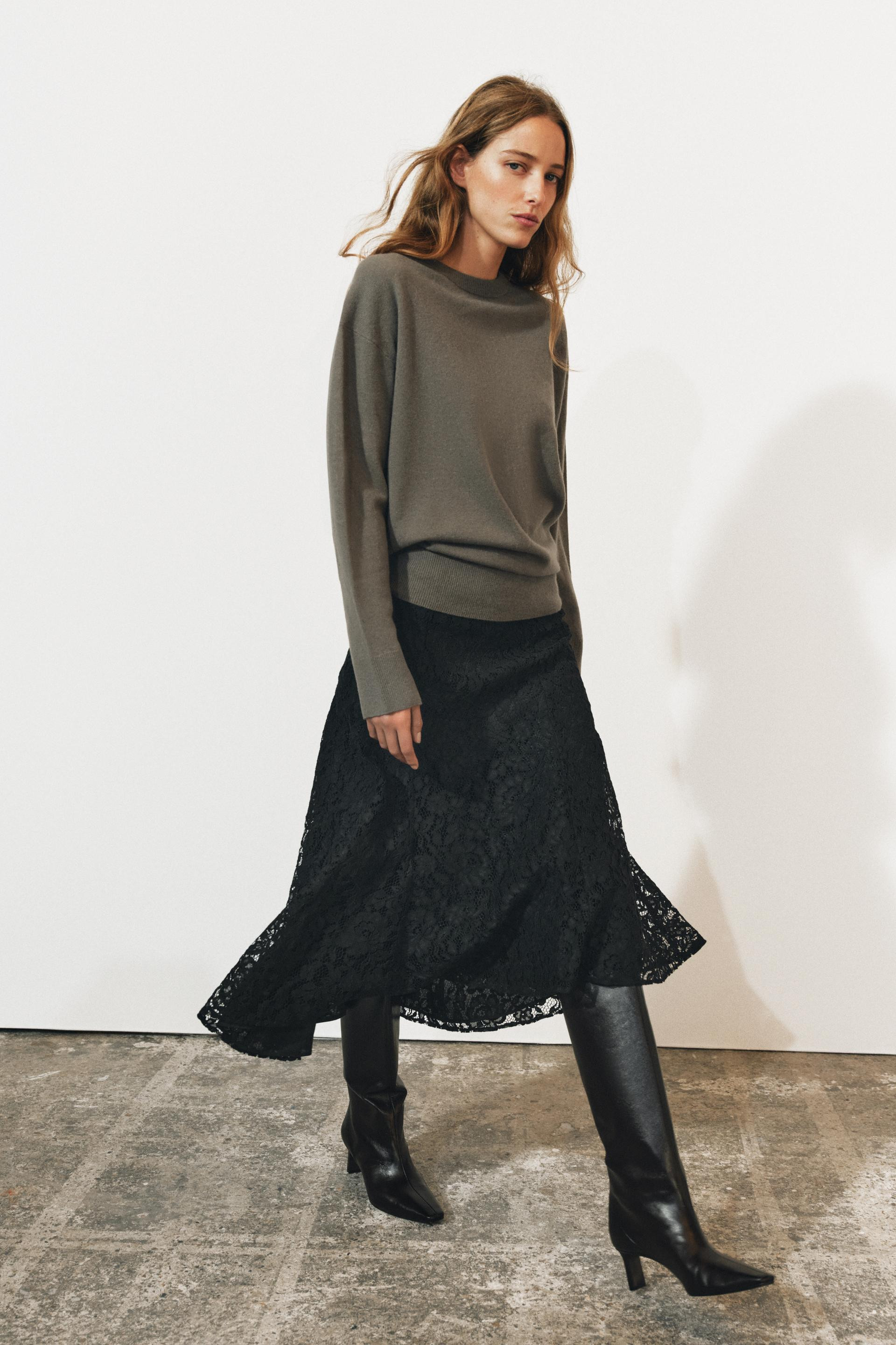 ZW COLLECTION LACE MIDI SKIRT | Zara US