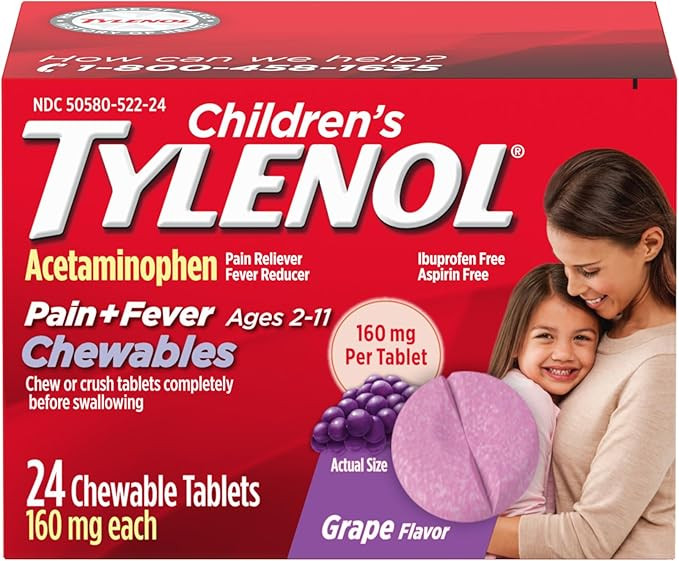 Tylenol Children's Chewables with 160 mg Acetaminophen, Pain Reliever & Fever Reducer for Kids' C... | Amazon (US)