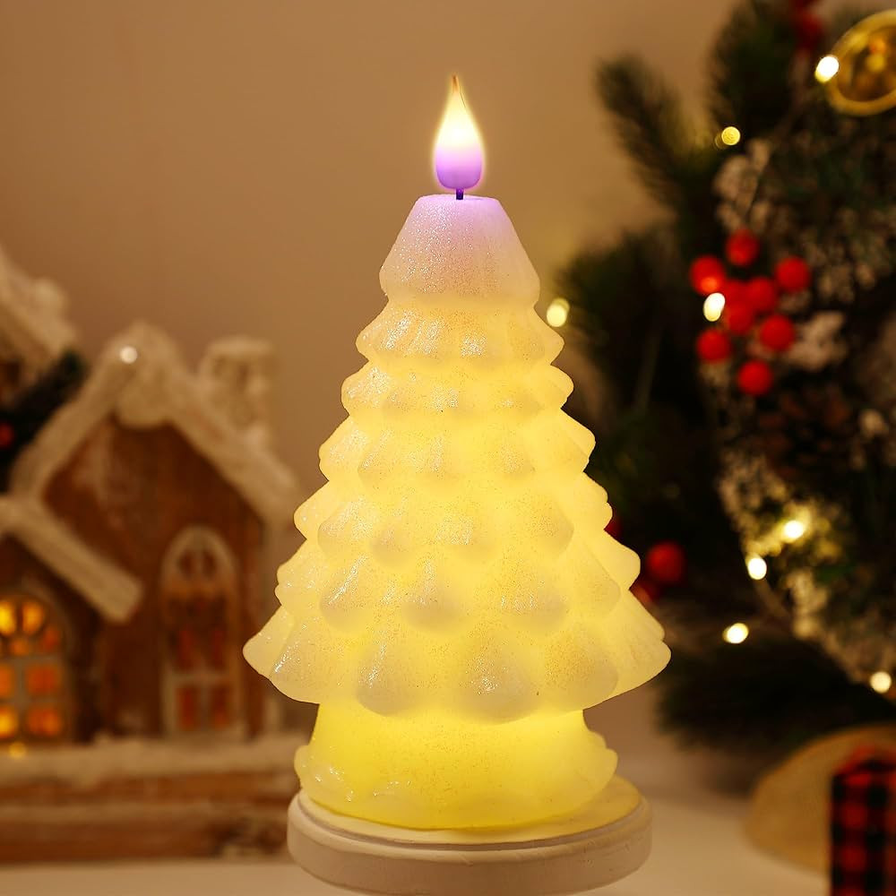 Meonum Christmas Tree Flameless Candle, Real Wax Christmas LED Candle Battery Operated, Timer Fla... | Amazon (US)