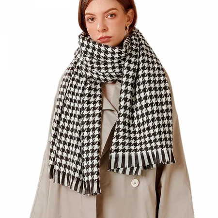 Cashmere Feel Scarf Soft Winter Buffalo Tartan Tweed Houndstooth Plaid Gift Men Women（Black） | Walmart (US)