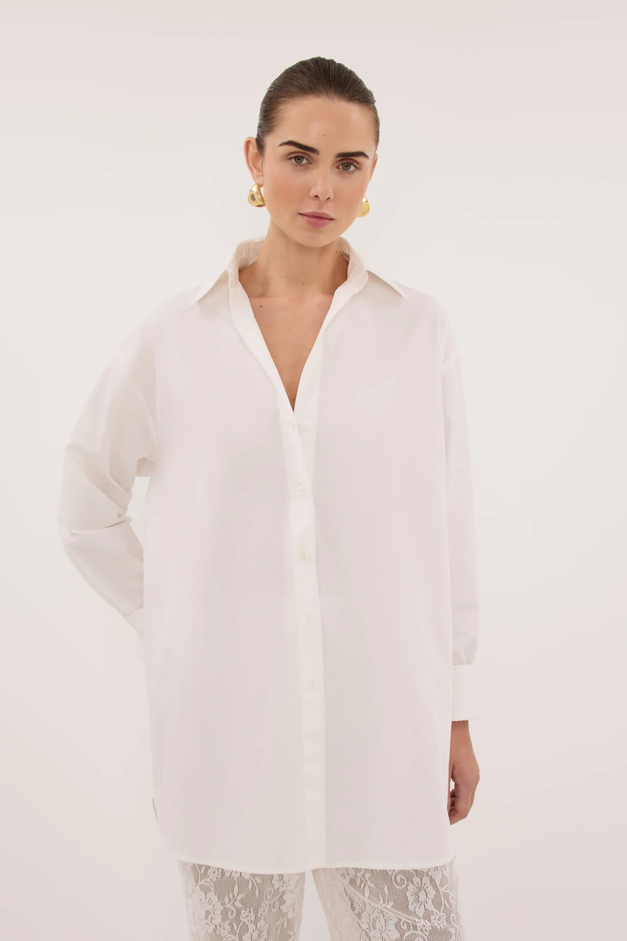 LULU LONGLINE WHITE COTTON SHIRT | DISSH