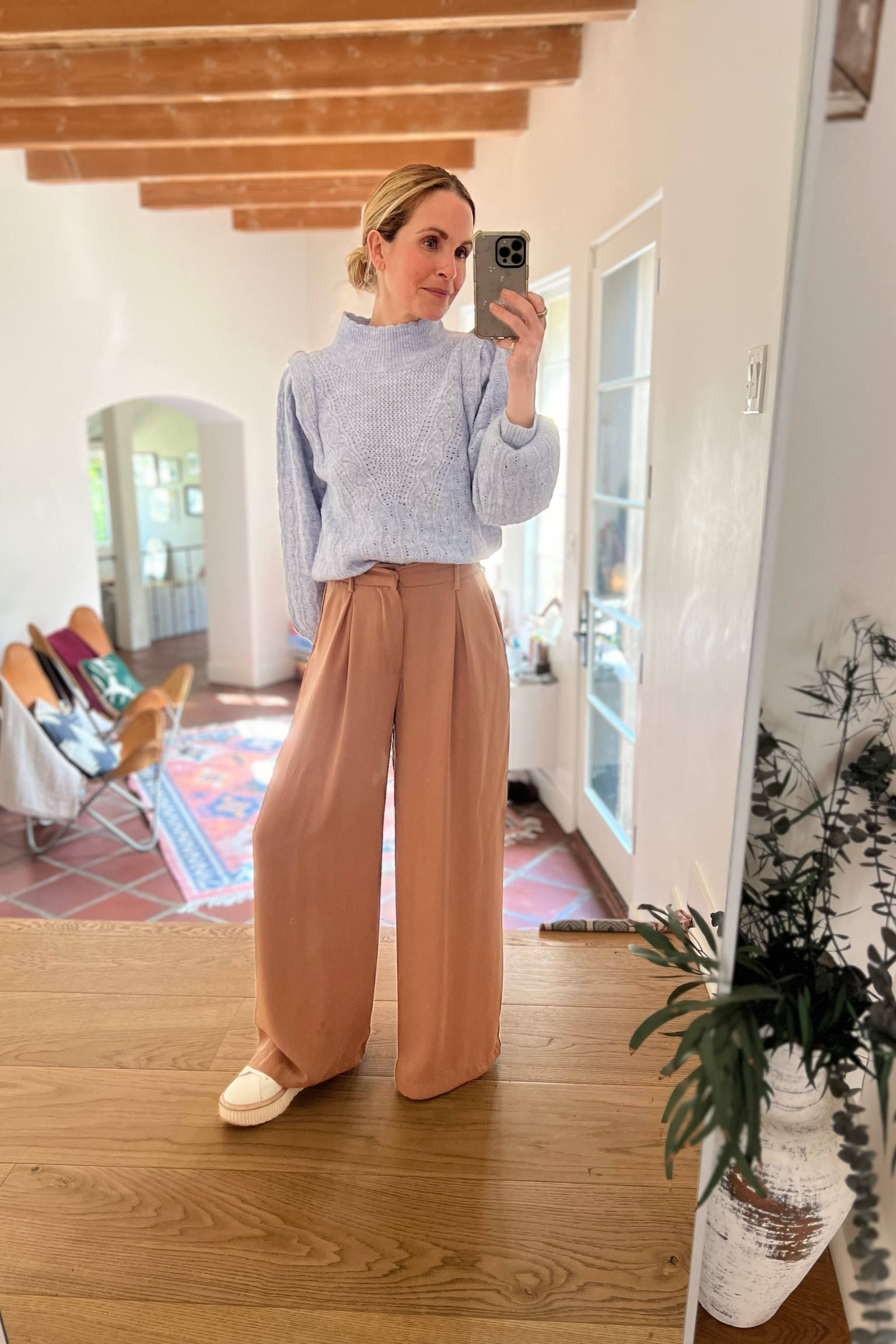 Comfy chic. Whenever I wear these pants I get compliments and SHOCK when I reveal they are AMAZON 😮 add a platform sneak that I’m living in right now and the feminine, cozy sweater and you’re ready for anything today 💙🧡

#LTKstyletip #LTKSeasonal #LTKfindsunder50
