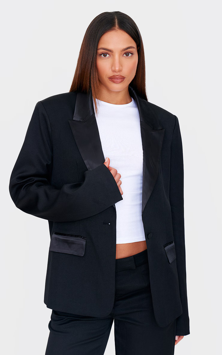 Tall Black Tuxedo Oversized Blazer | PrettyLittleThing US