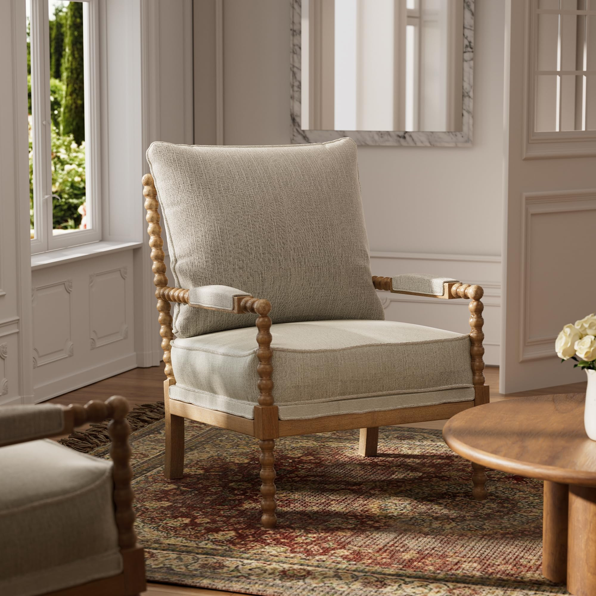 Morden Fort Linen Fabric Spindle Accent Chair with Wood Frame, French Style Accent Chairs with Pa... | Amazon (US)