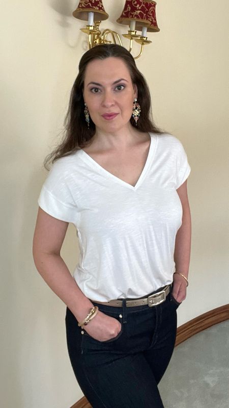 V-neck tee shirt from WHMB - always need a basic white tee in your closet. This is a great piece to travel with to mix & match. Runs true to size - wearing the small. 

#LTKstyletip #LTKover40