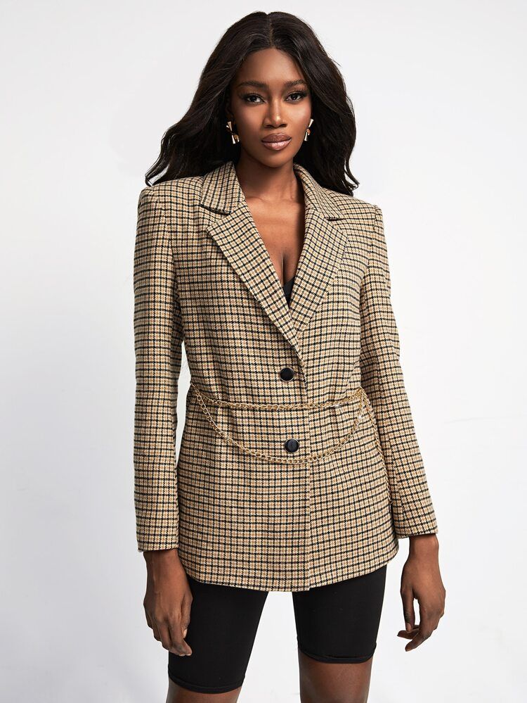 New
     
      SHEIN Plaid Print Lapel Neck Chain Detail Blazer | SHEIN