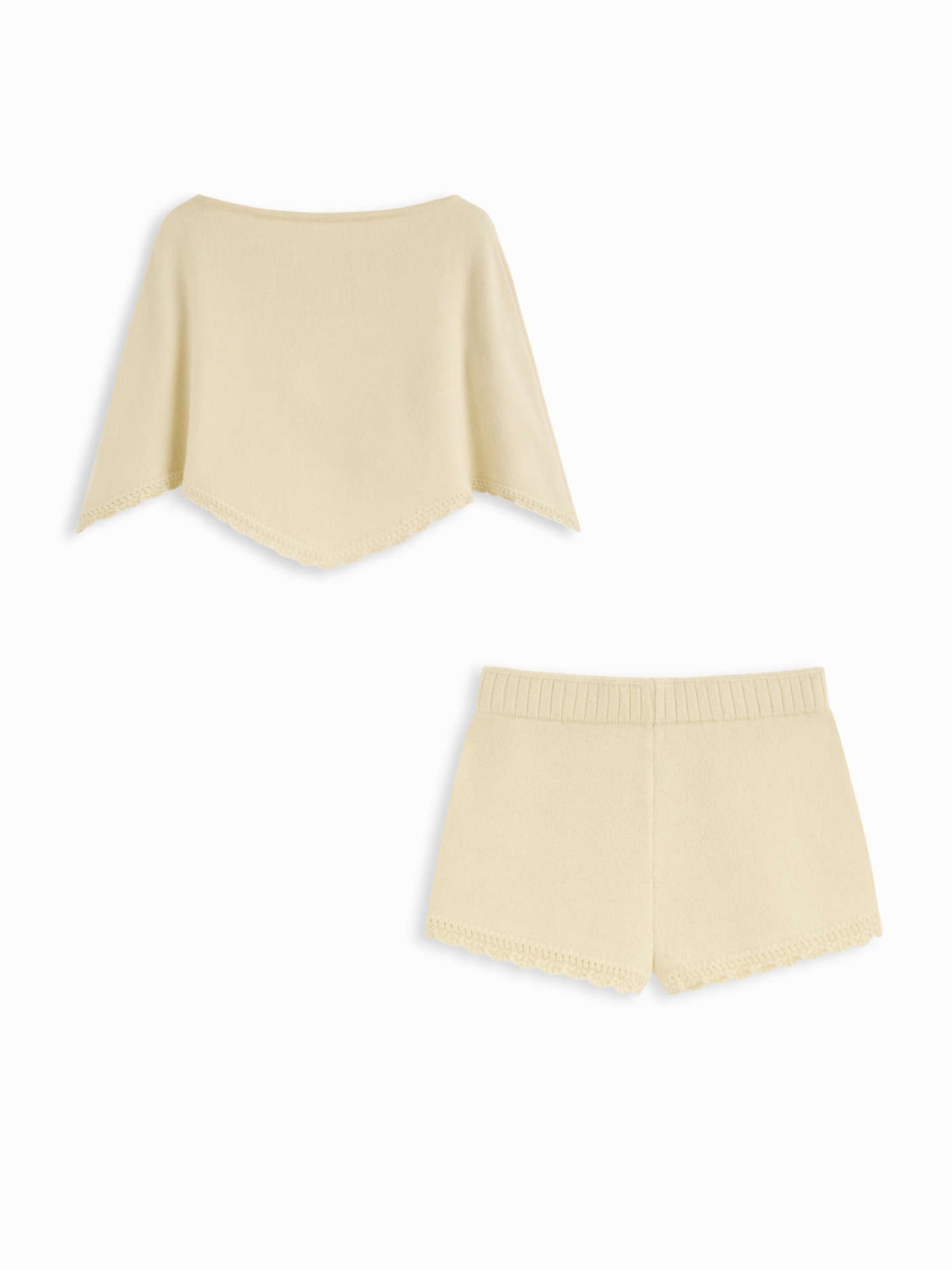 Knit Fabric Knit Boat Neck Cloak Top & Lettuce Trim Shorts Set For Daily Casual Coffee Shop | Cider