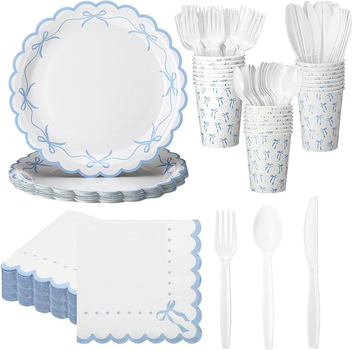 Sieral 144 Blue Scalloped Bow Party Supplies Coquette Cute Party Supplies Bachelorette Tableware ... | Amazon (US)