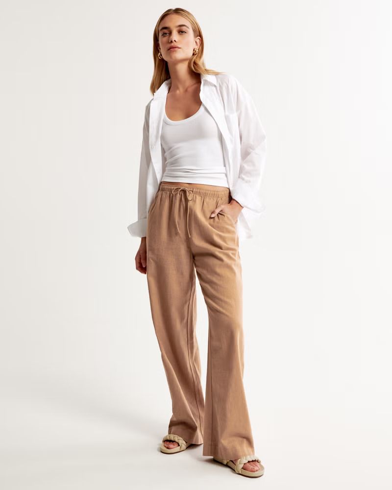 Women's Linen-Blend Pull-On Wide Leg Pant | Women's Clearance | Abercrombie.com | Abercrombie & Fitch (US)
