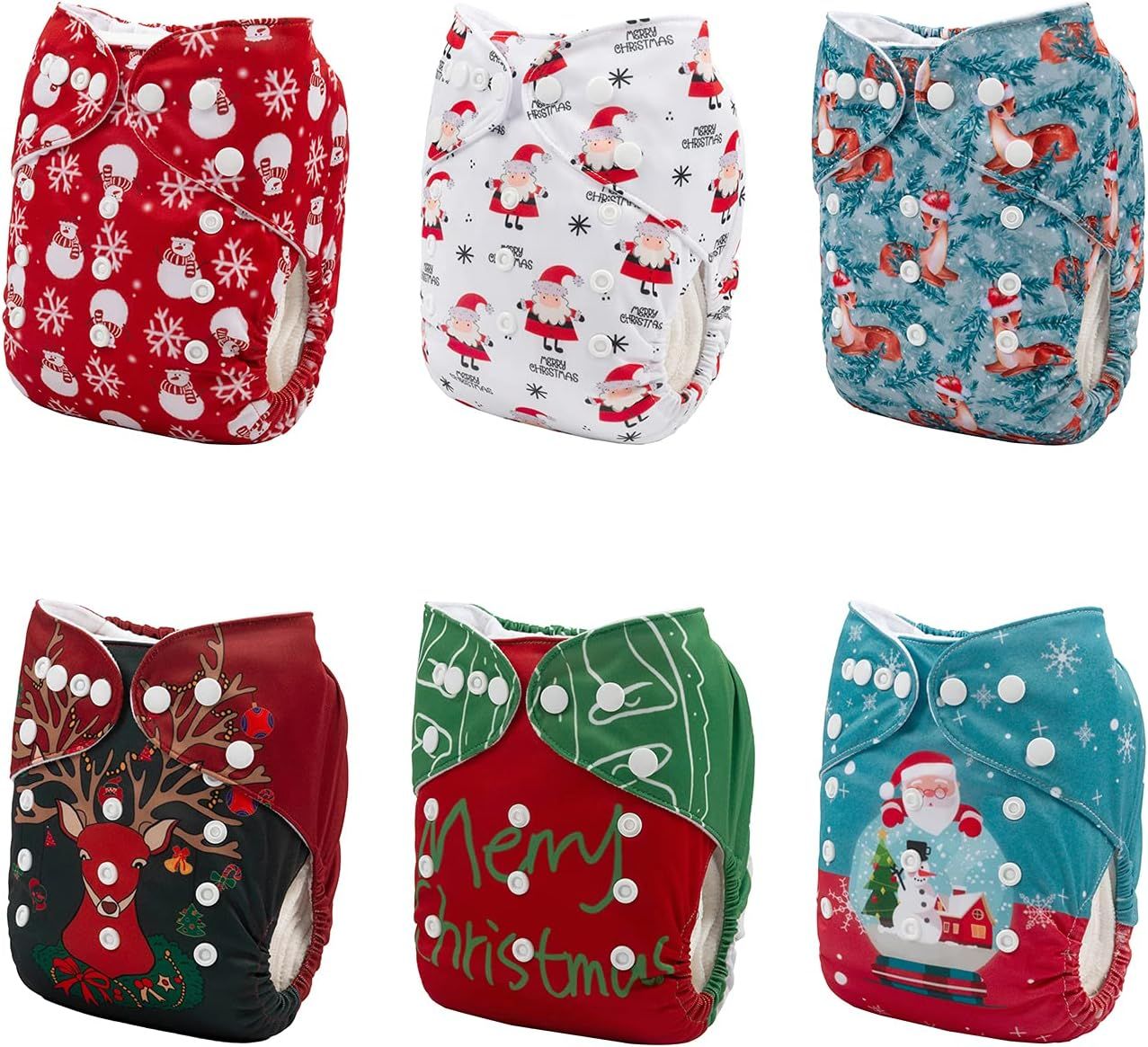 ALVABABY Christmas Cloth Diapers, One Size Adjustable Washable Reusable for Baby Girls and Boys 6... | Amazon (US)