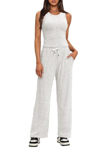 Darong Women's 2 Piece Lounge Sets Sleeveless Tank Tops Wide Leg Pants Sets Tracksuits Matching O... | Amazon (US)