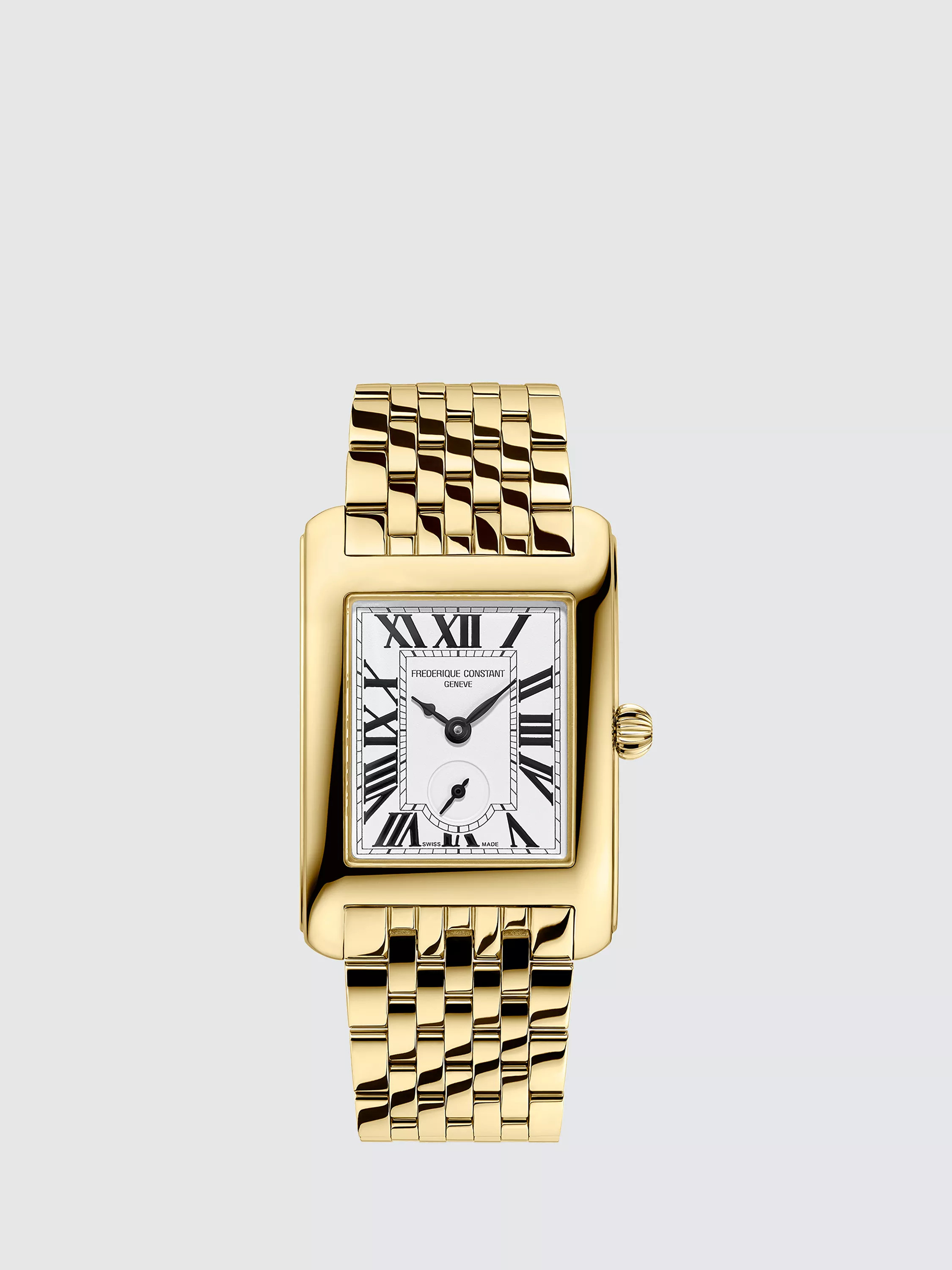 Frederique Constant FC-235S2C5B Women's Rectangle Bracelet Strap Watch, Gold | John Lewis (UK)