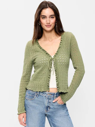 Seaside Cotton Tie-Front Cropped Cardigan | Old Navy (US)