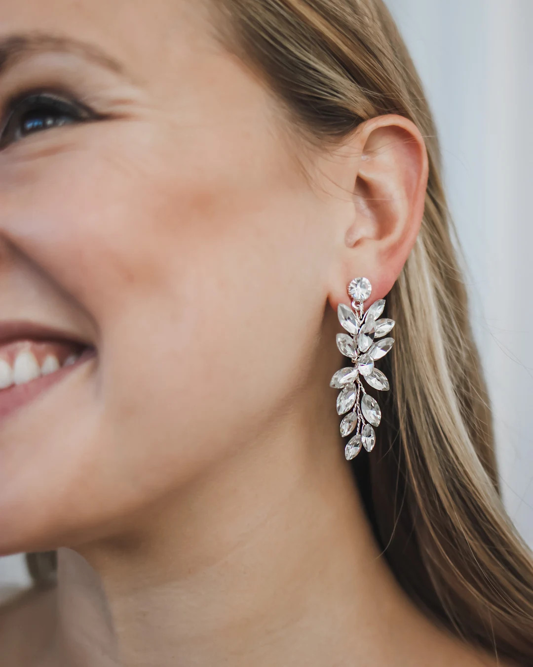 Floral Bridal Earrings, Floral Crystal Wedding Earrings, Floral Bridal Dangle Earrings, Crystal W... | Etsy (US)