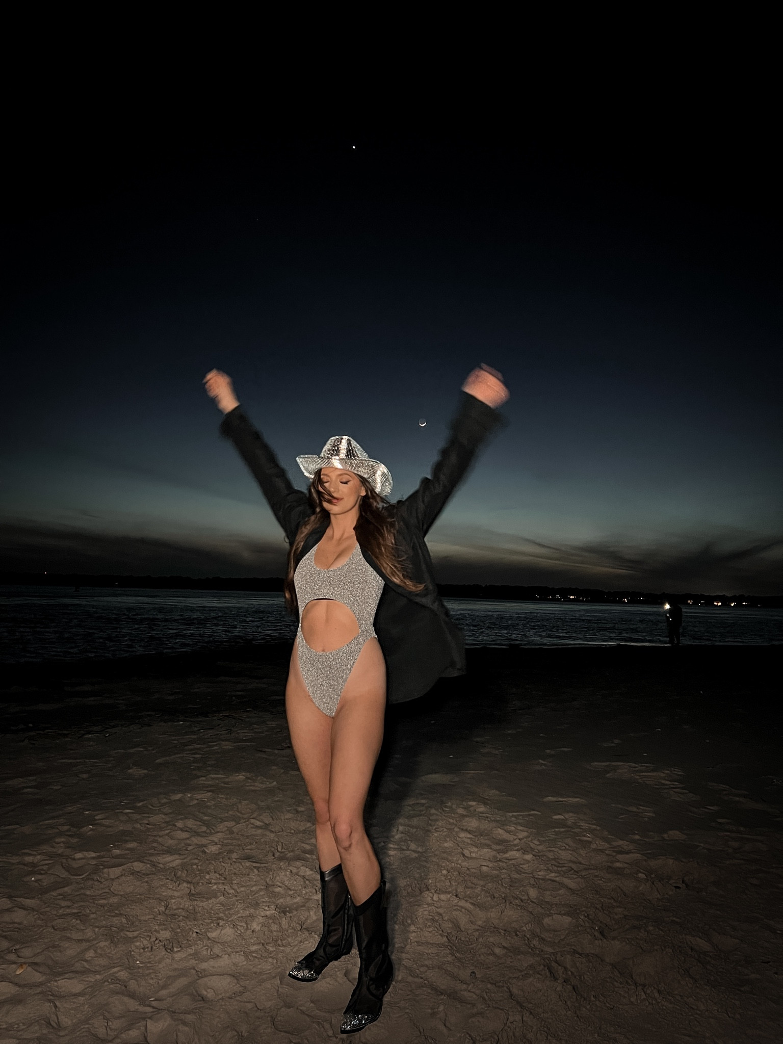 Swim, one piece, silver swimsuit, Beyoncé Renaissance, disco cowgirl hat 

#LTKSeasonal #LTKswim