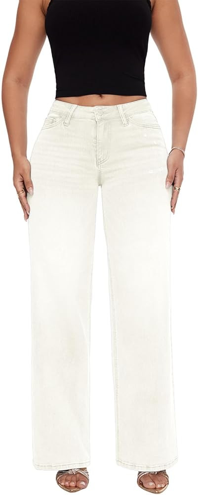 ONESO Baggy Jeans, Mid-Low Rise, Wide Leg Distressed Pants | Amazon (US)
