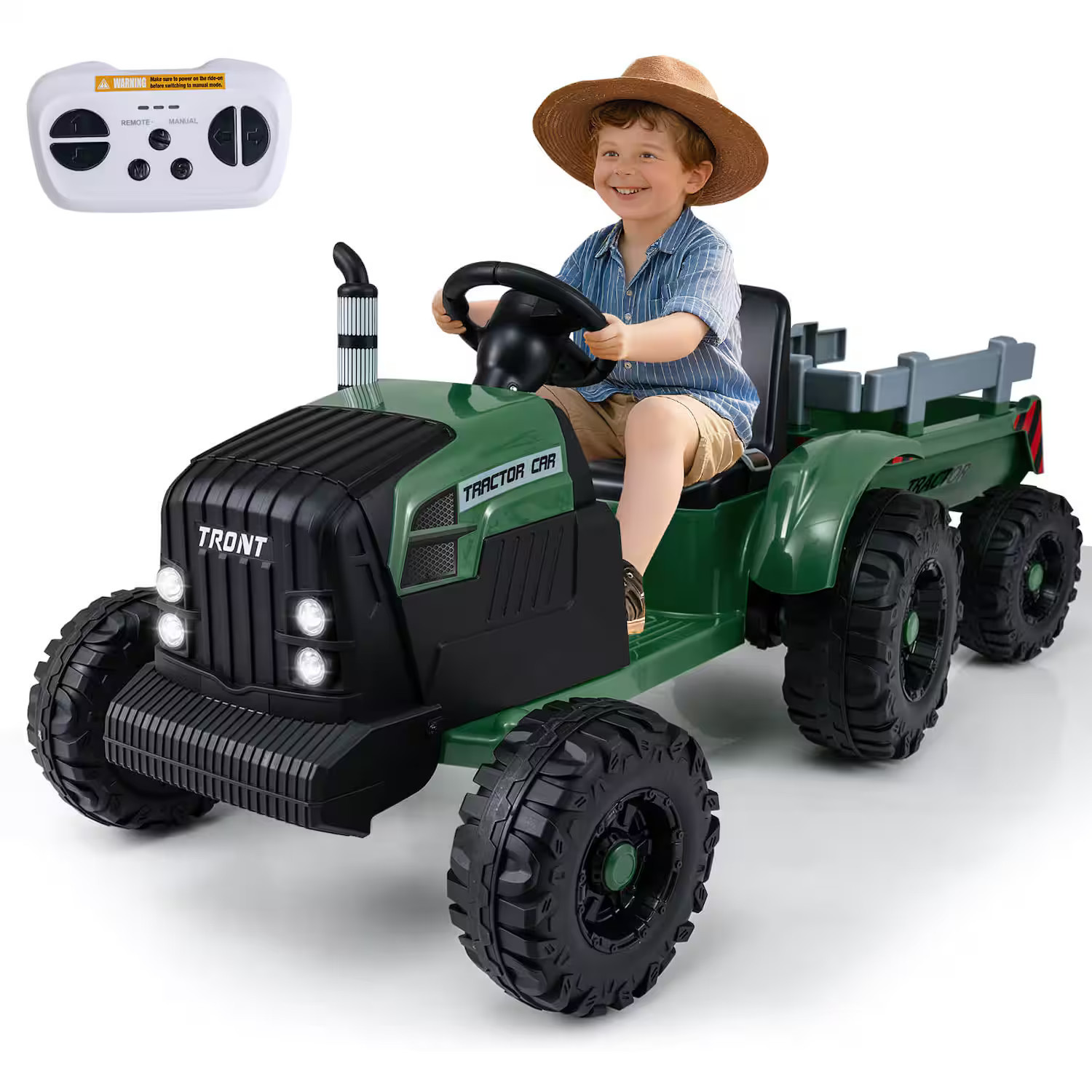 Costway - 24V Ride On Tractor for Kids with Detachable Trailer Remote Control Music - Dark Green | Best Buy U.S.