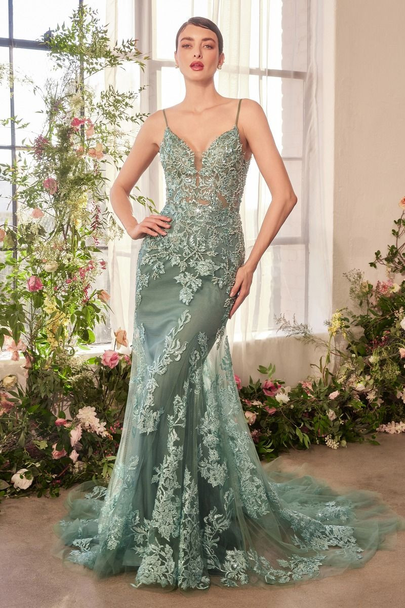 A1421 FOLIAGE BEADED LACE MERMAID GOWN by A&L | Lady Black Tie Online Store | Lady Black Tie