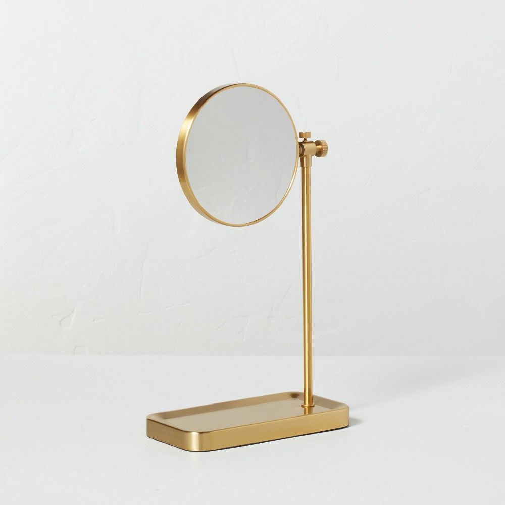 Two-Sided Vanity Mirror with Tray Base Brass Finish - Hearth & Hand with Magnolia | Target