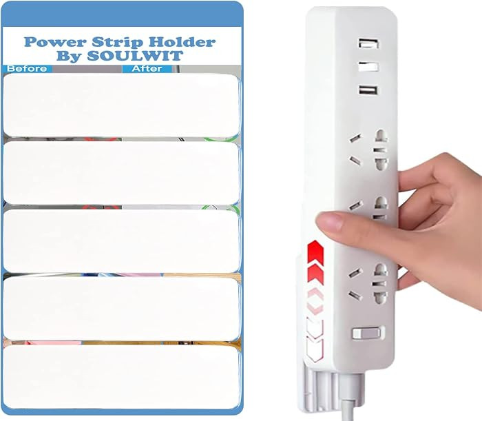 SOULWIT 5-Pack Self Adhesive Power Strip Holder, Surge Protector Fixator Wall Mount Punch Free Ca... | Amazon (US)