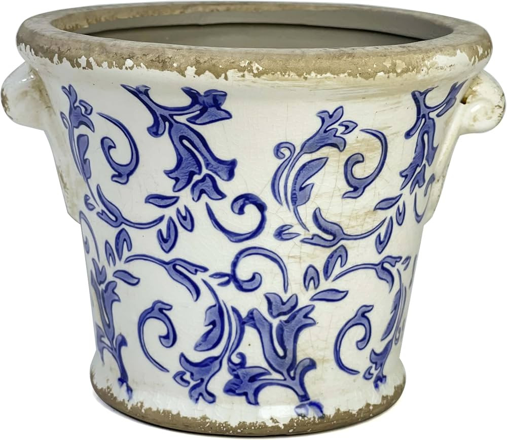 Vintage Ceramic Flower Pot with Drainage Holes and Handle,Ice Crack Country Rustic Planters for I... | Amazon (US)