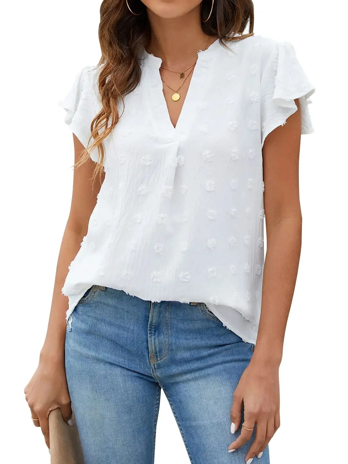 Fantaslook Blouses for Women Dressy V Neck Ruffle Sleeve Summer Tops Casual Flowy Shirts - Walmar... | Walmart (US)