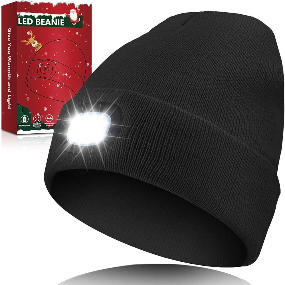 Unisex LED Beanie Hat with Light, USB Rechargeable Headlamp Beanie, Birthday Gifts for Women Men ... | Amazon (US)