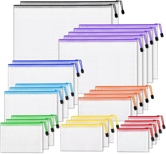 26pcs Mesh Zipper Pouch Bags, 8 Sizes Plastic Zippered Storage Bags for Organizing, Clear Pouches... | Amazon (US)