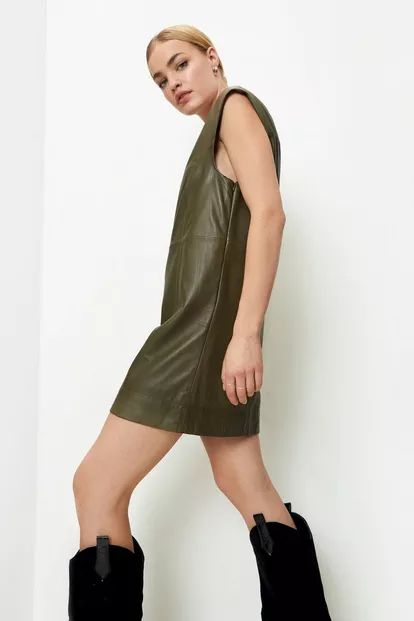Real Leather Shift V Neck Mini Dress | Nasty Gal (US)