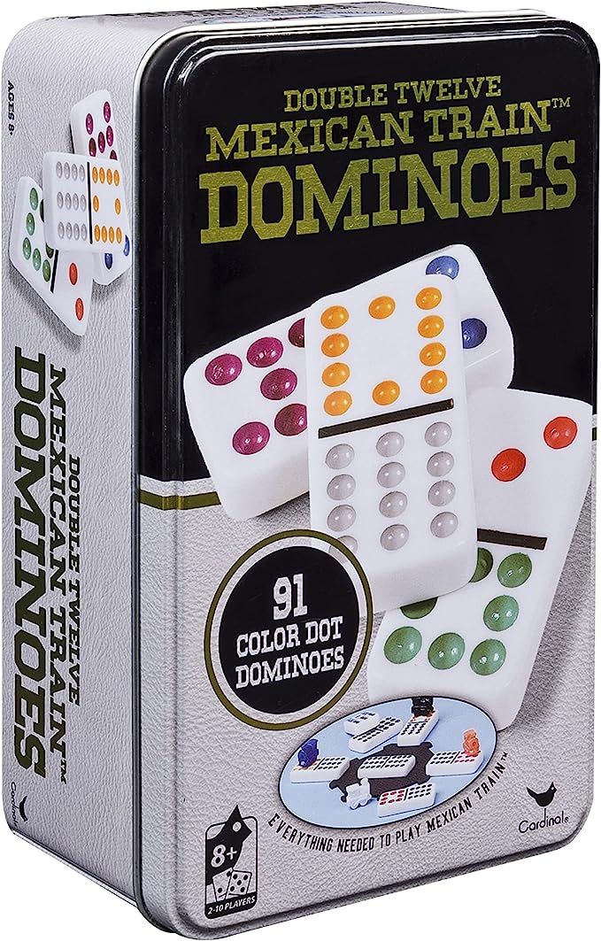 Double Twelve Mexican Train Dominoes in Storage Tin, for Adults, Families and Kids Ages 8 and up | Amazon (US)