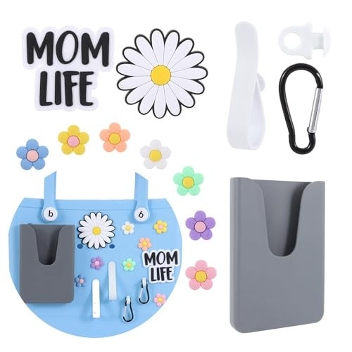DSLONG Charms Accessories Kit For Bogg Bag Beach Tote, Carabiner Key Storage Decoration Compatible With Rubber Bags Handbag Simply Attachment, Cute Flower Mom Life (SET2) | Amazon (US)