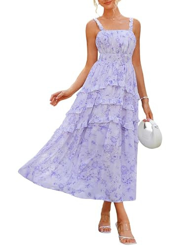 GRACE KARIN Boho Floral Tiered Maxi Dress for Women 2025 Summer Beach Wedding Guest Dress Long Flowy Formal Gown Purple Floral XXL | Amazon (US)