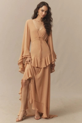 De La Vali Calypso Long-Sleeve Ruffled Georgette Maxi Dress | Anthropologie (US)