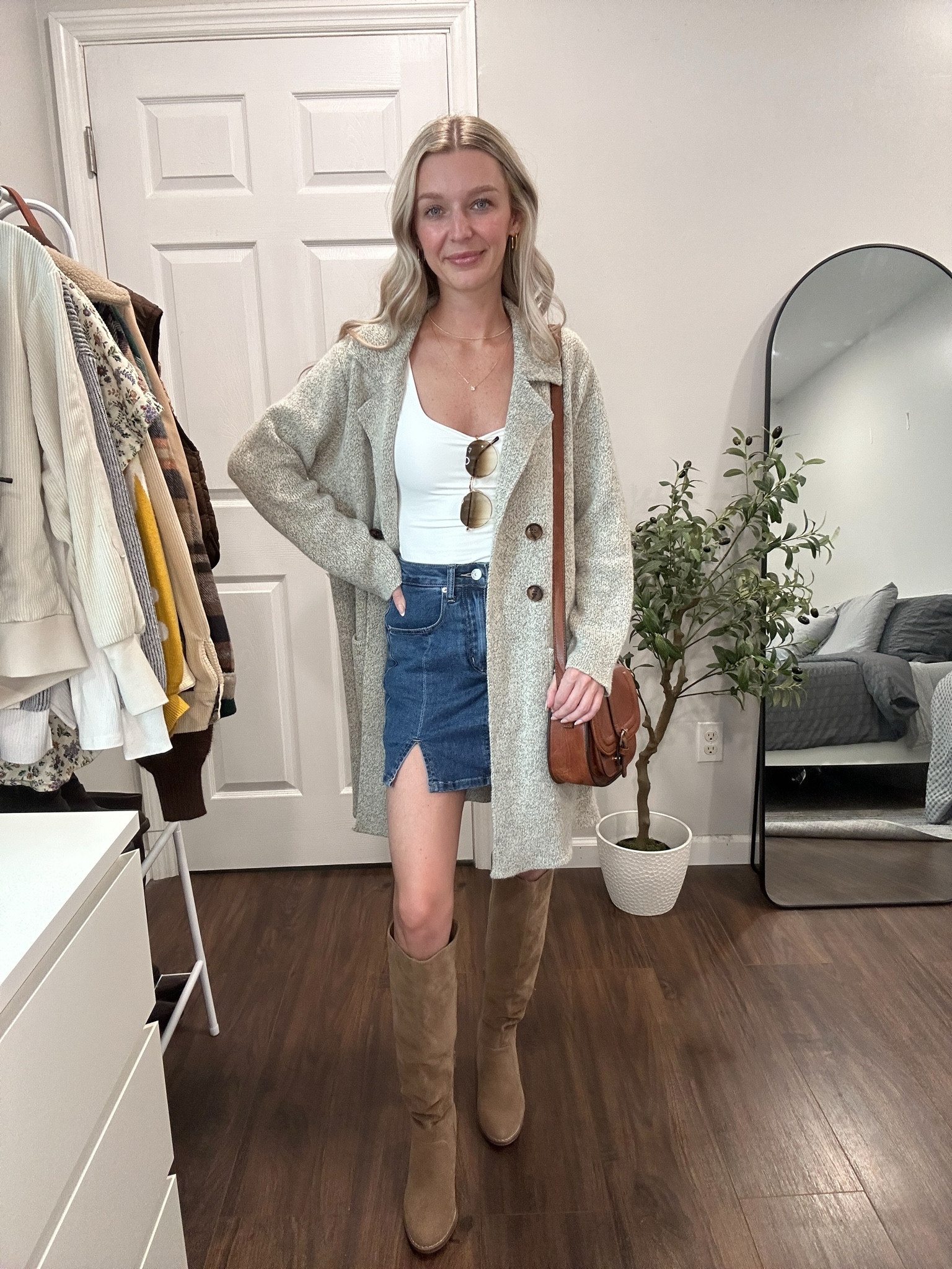 The CUTEST long sweater and denim skirt ever from Amazon! Such an easy and comfy fall outfit for any occasion 🥰 wearing small top, skirt, and sweater! 

#LTKSeasonal #LTKStyleTip #LTKHoliday