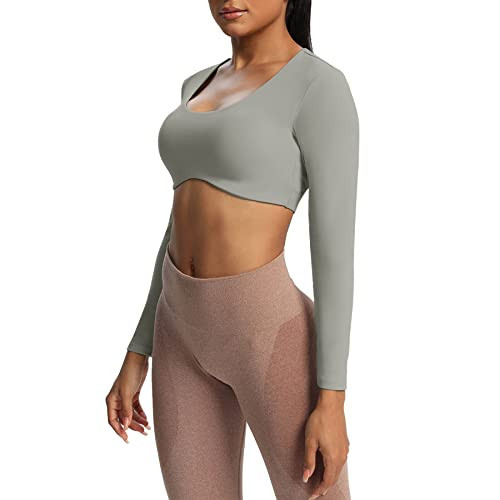 Aoxjox Long Sleeve Crop Tops for Women Define Sculpt Workout Cropped T Shirt Top (Grey, Medium) | Amazon (US)