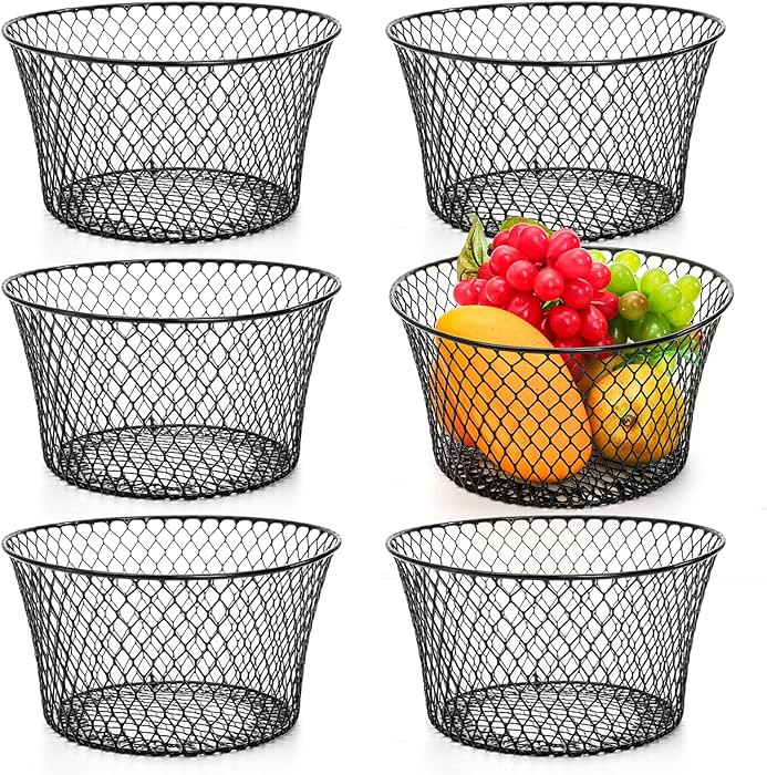 6 Pack Metal Wire Baskets for Kitchen Storage, Modern Black Countertop Fruit Bowl, Round Produce ... | Amazon (US)
