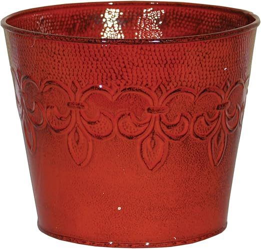 Robert Allen MPT01886 Fluer De Lis Series Metal Planter Flower Pot, 4", Color Cayenne Red | Amazon (US)