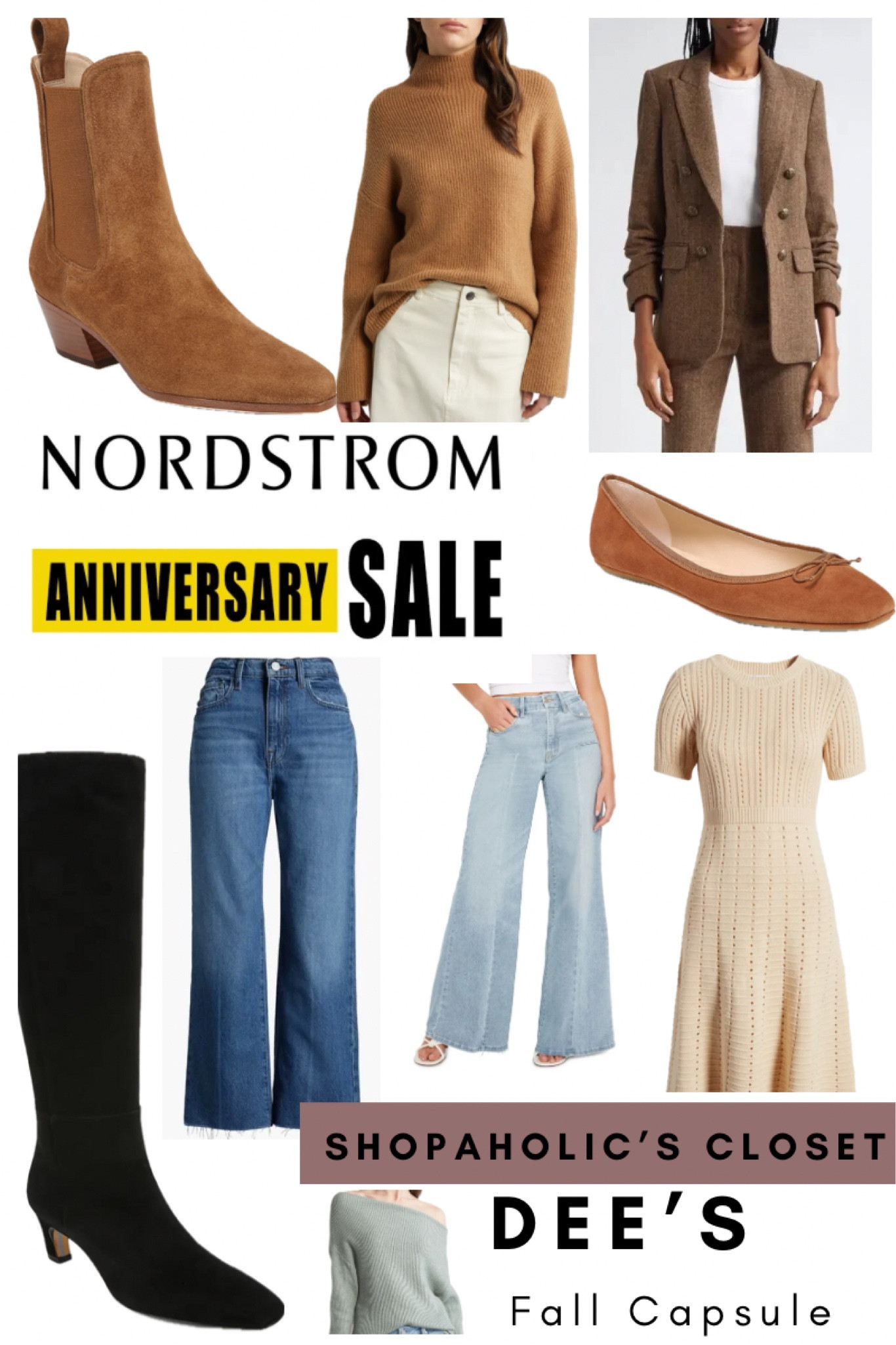 I know fall is a few months away but it’s also only a few months away! Today I’m sharing my must have fall staples with you! #shopdeescloset #shopaholicscloset #fallpreview

Boots are a must. I prefer suede. You need a tall black boot and a short boot, I prefer brown or tan. 

Flats. You need a neutral flat. My recommendations are camel, tan or animal print (cheetah or leopard). Yes animal print is a neutral.

Jeans. Flare is the trending cut but also a straight leg, raw hem. That’s my go too during the season.

Sweaters. You need a good cozy sweater or three. Brown/tan is my go to in addition to cream and black but you can throw in a little mint too. Plus, a good sweater dress.

Blazer. A statement blazer in tweed that is heavy enough to transition to a coat when the weather starts to turn chilly. It can be paired with any outfit and can elevate a casual look when a Board member stops by the office unexpectedly.