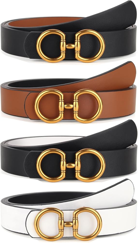 2 Pack Women’s Reversible Leather Belt for Jeans Dresses with Fashion Gold Horsebit Buckle | Amazon (US)